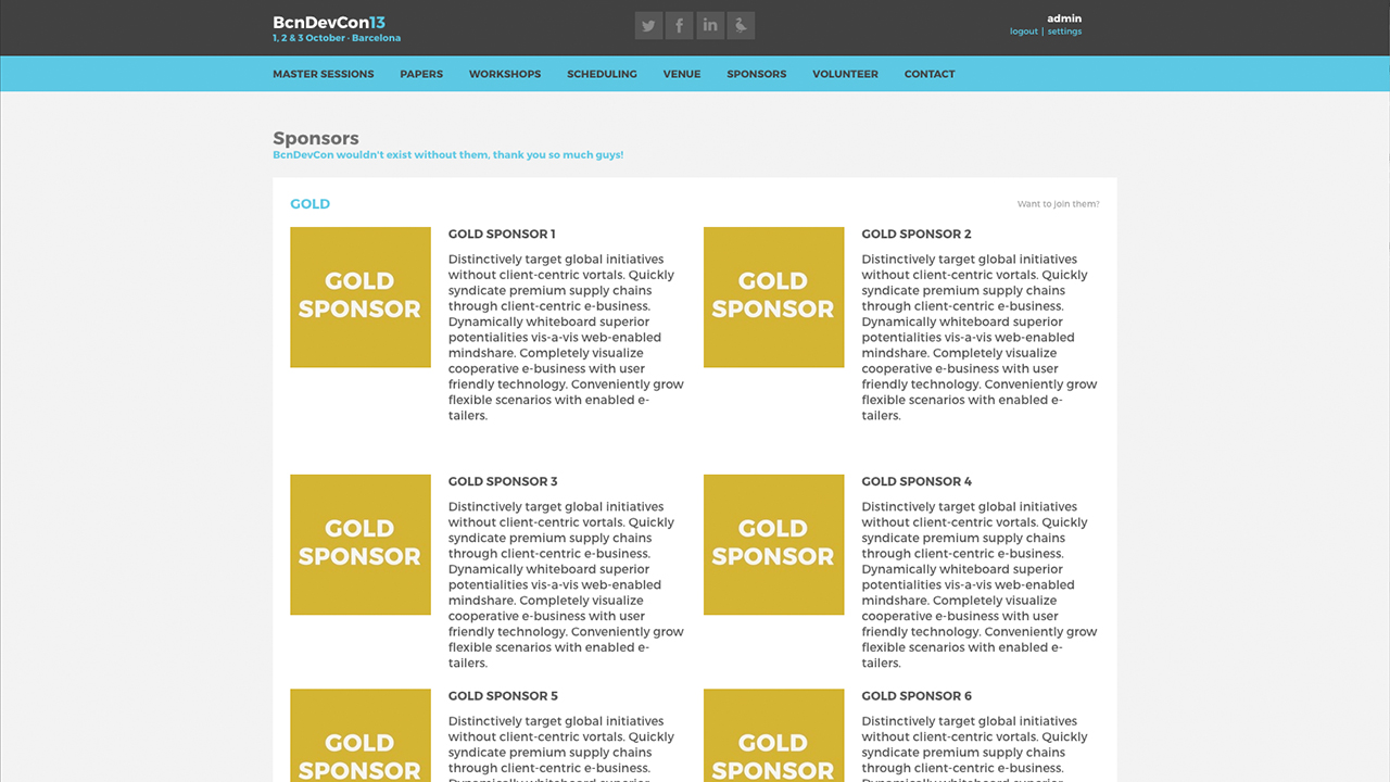 Barcelona Developers Conference 2013 website screenshot with the Sponsors section