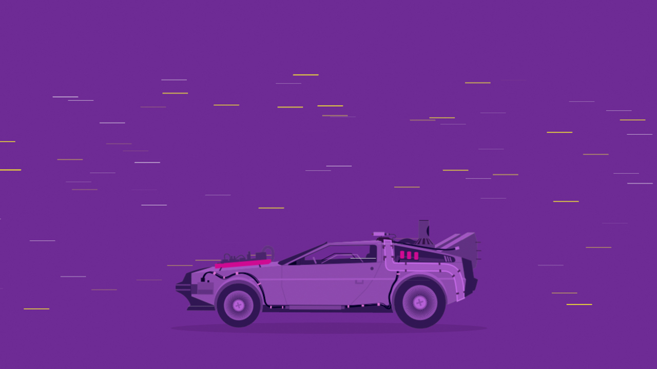 Screenshot of the Delorean for the Barcelona BITS teaser themed as Back to the Future
