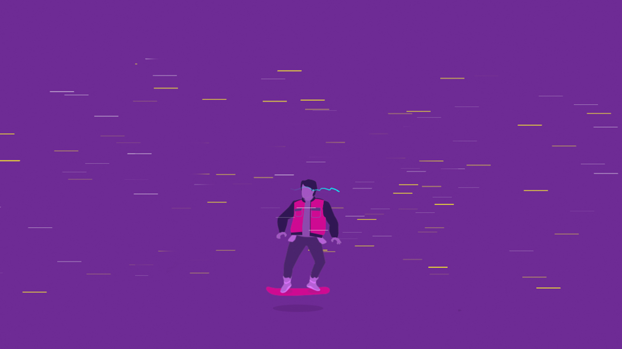Screenshot of Marty McFly for the Barcelona BITS teaser themed as Back to the Future