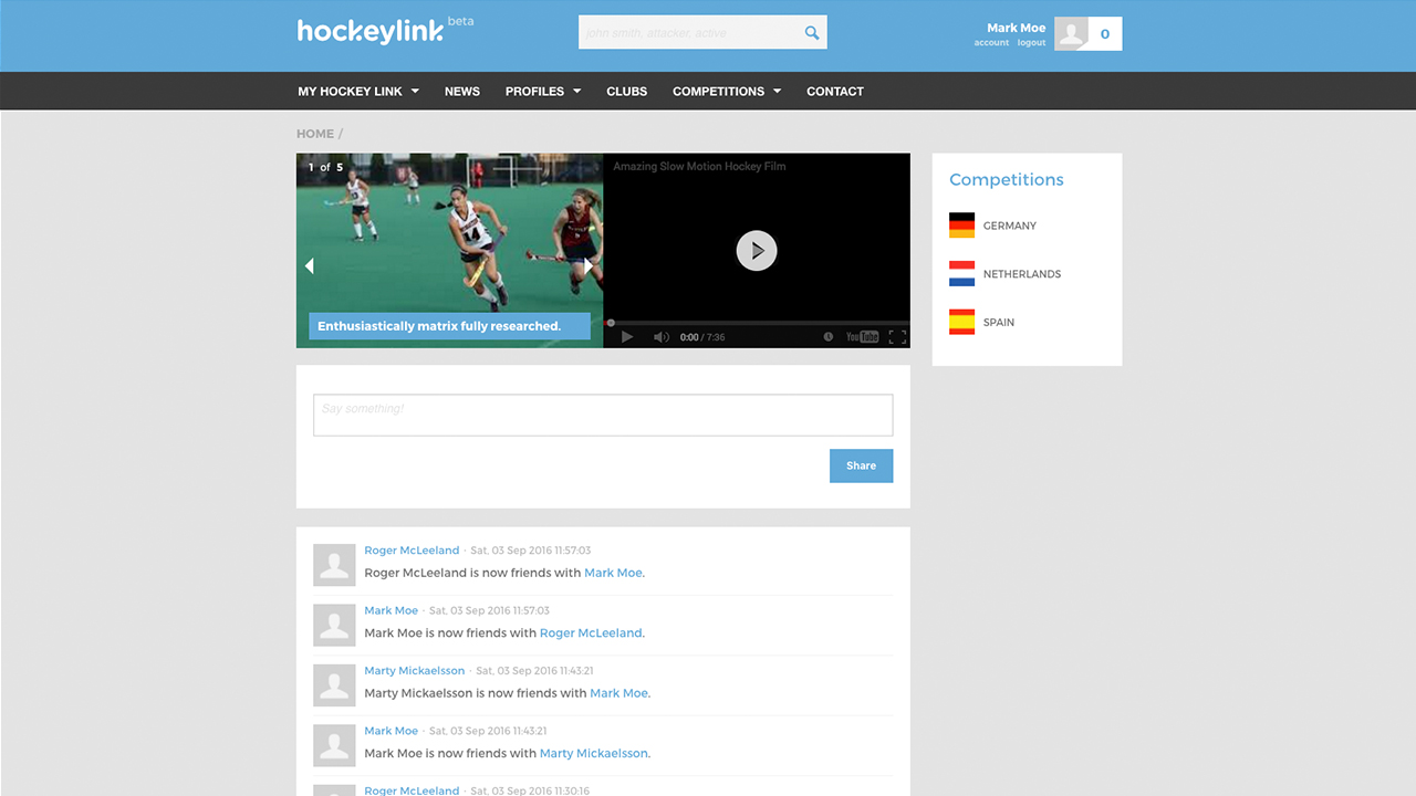 Hockeylink activity view screenshot with the timeline