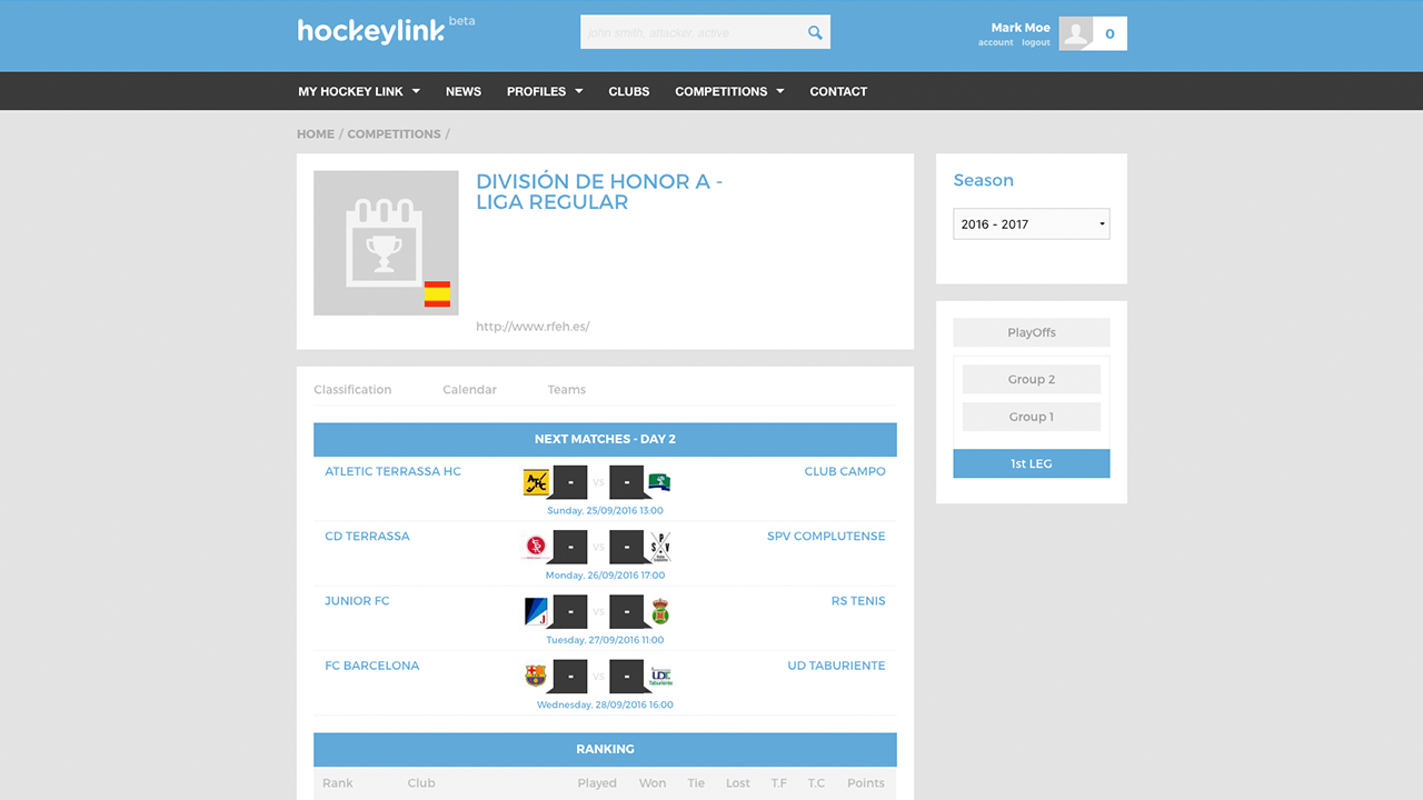 Hockeylink club list view